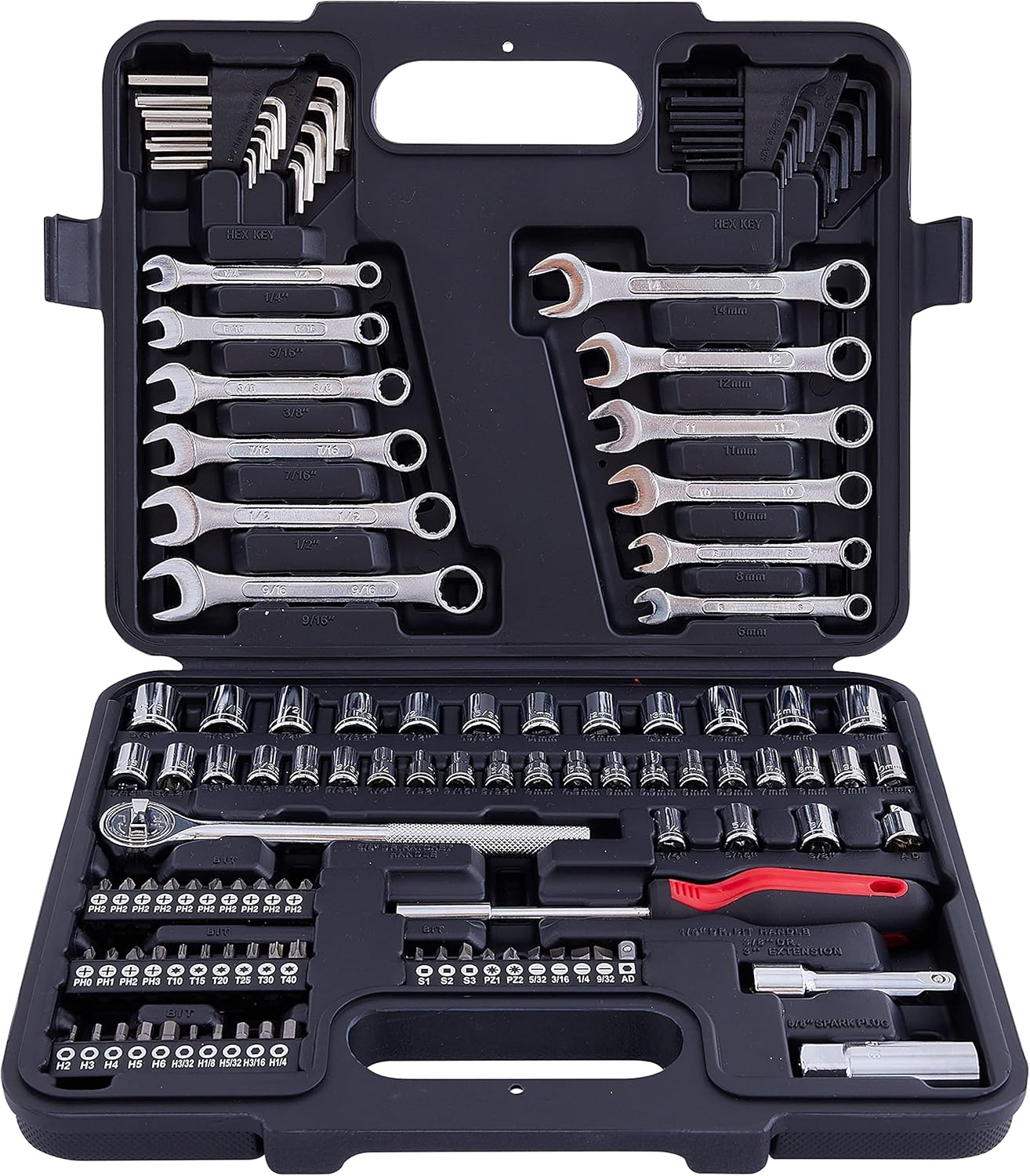 161Piece Mechanic Tool Set, 1/2", 3/8" &1/4" Drive Metric & Standard Socket Wrench Kit for Home, Car, Mechanics, Automotive Repair and as A Gift