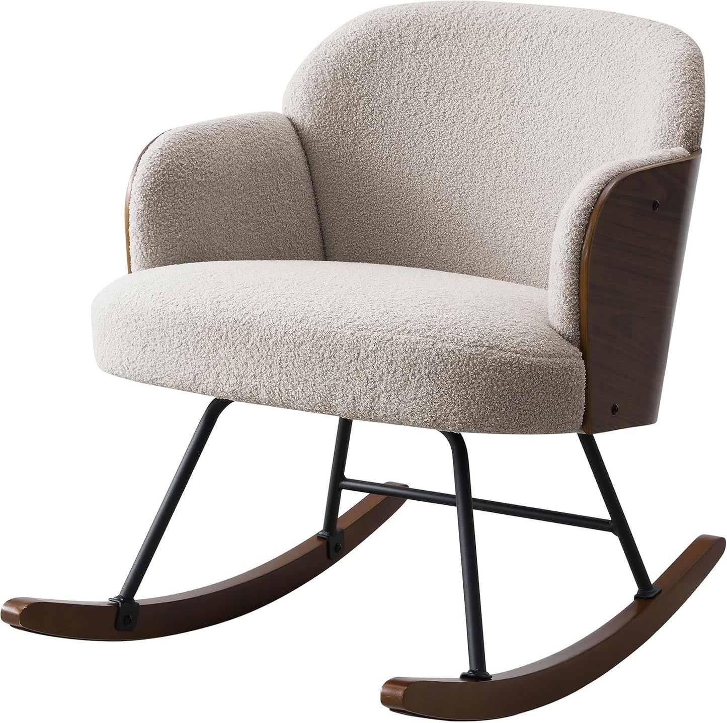 Coaster Home Furnishings - Paige - Wood - Upholstered Rocking Chair with Boucle Fabric, Metal Legs and Foam Seat - Living Room or Nursery - Beige - 602625