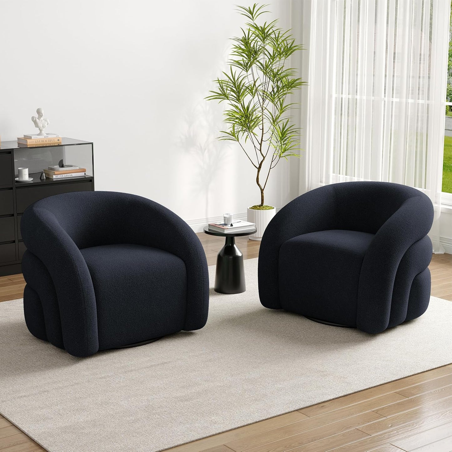 UIXE Swivel Barrel Accent Chair, Boucle Upholstered Arm Chair for Living Room, Modern Round Armchair Comfy Reading Sofa Seat with Solid Metal Base, Fully Assembled - Gray