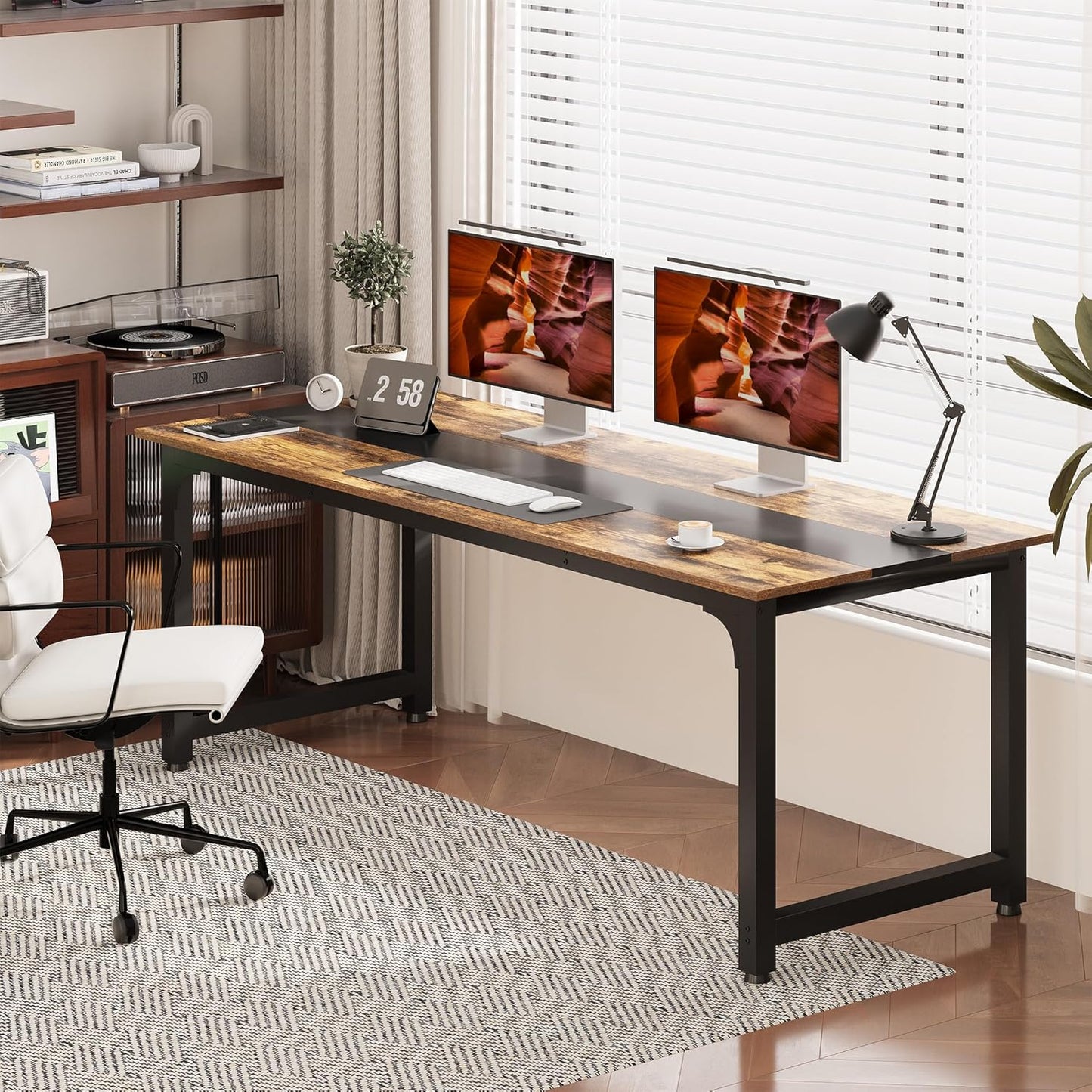 Large Office Computer Desk with Thicken Frame, 79.53 x 31.5 inch Modern Simple Workstation Business Furniture for Home Office, Rustic/Black