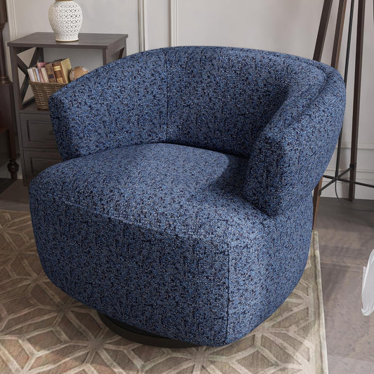 Swivel Accent Chair, Fully Assembled Round Barrel Chairs, Oversized Upholstered Armchair with 360-Degree Base, Modern Club Chair for Living Room, Bedroom, Office, Blue