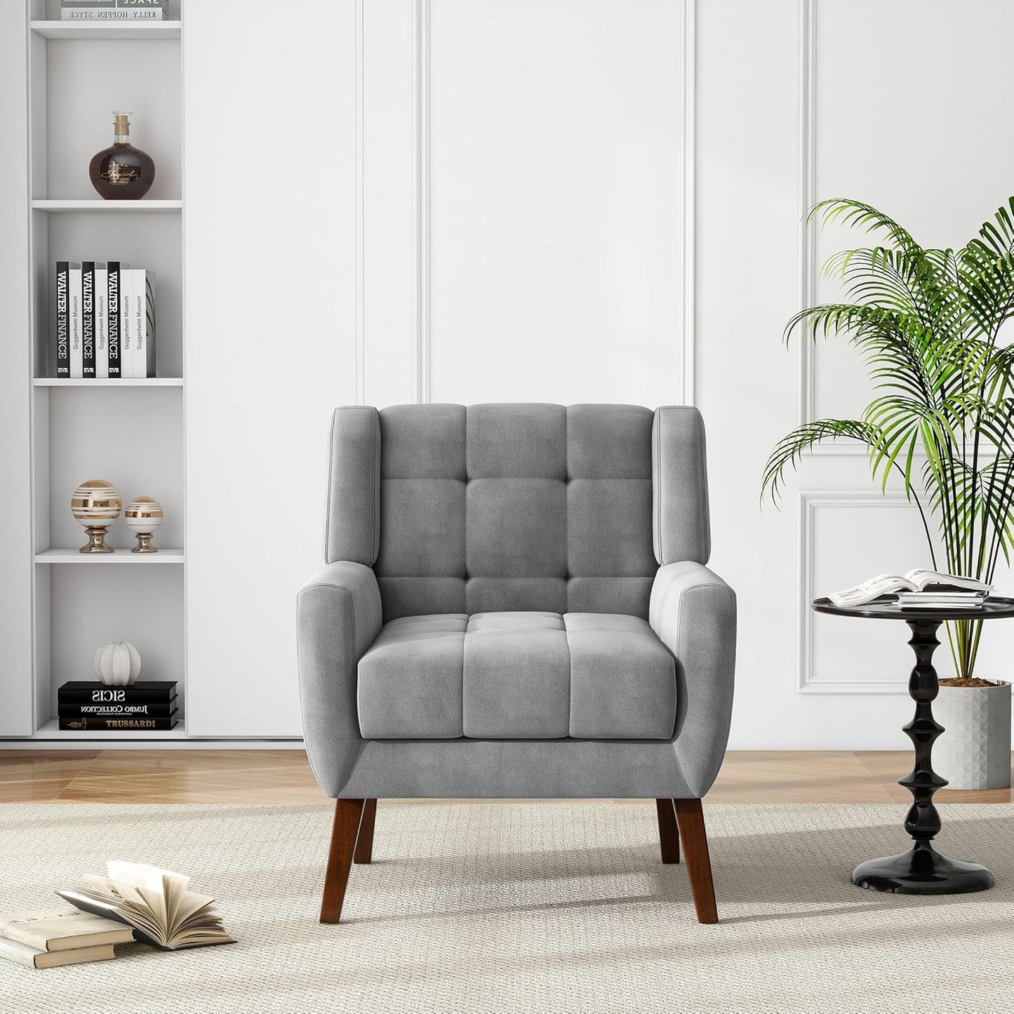 UIXE Accent Chairs Set of 2, Modern Upholstered Arm Chair in Fabric for Living Room, Comfy Armchair Single Sofa Seat with Solid Wooden Legs (Green)