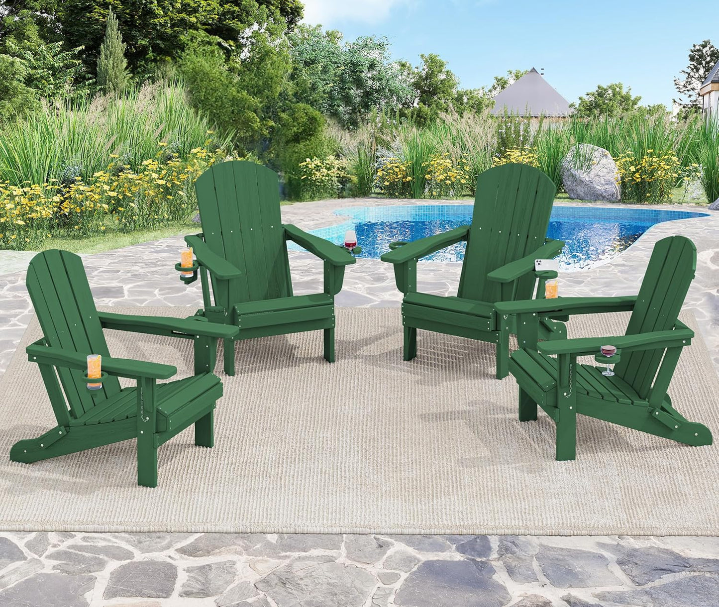 SERWALL Adirondack Chair with Cup Holders - Composite Adirondack Chairs Set of 8 HDPE Outdoor Chairs All Weather Use- Brown