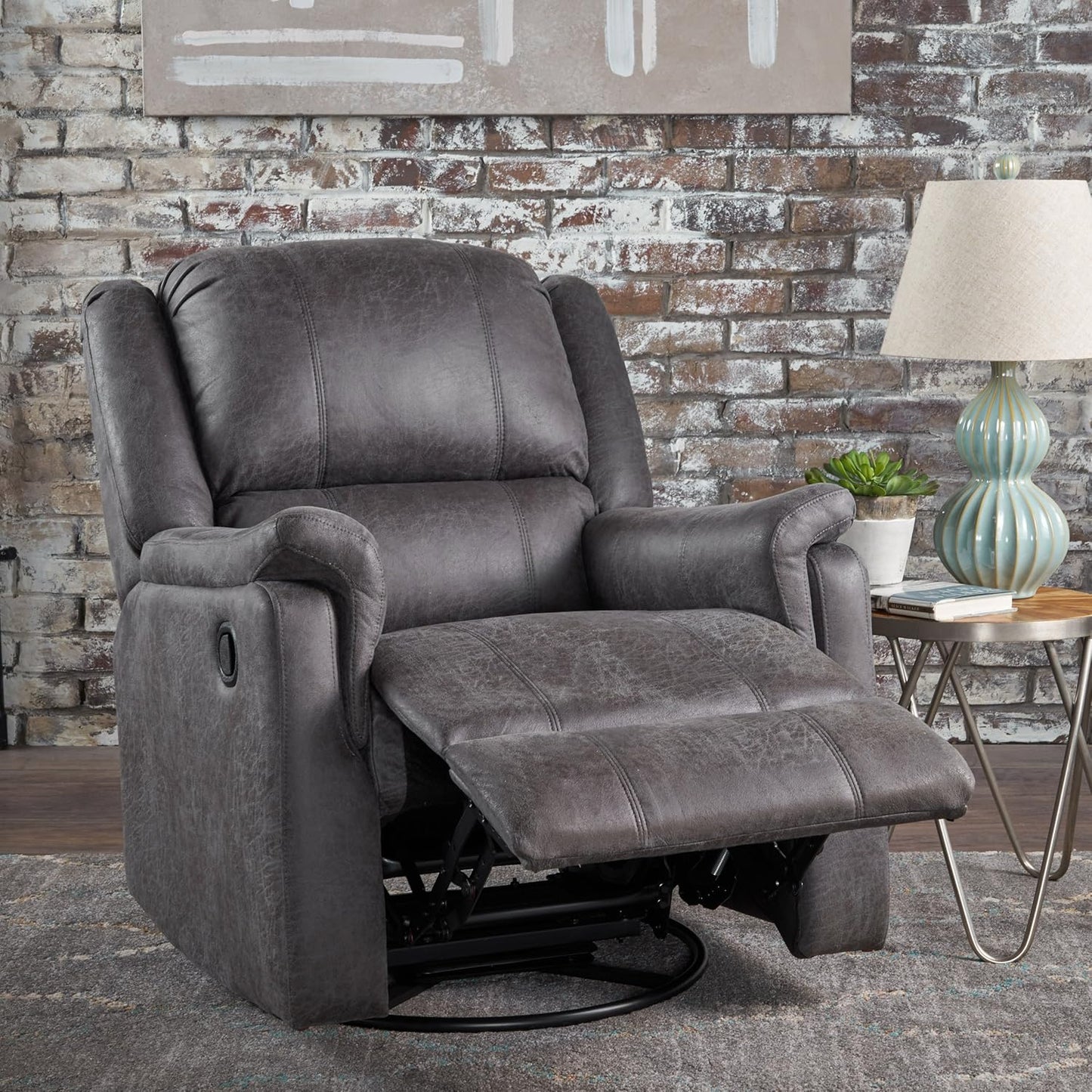 Christopher Knight Home GDFStudio Jemma Tufted Slate Microfiber Swivel Gliding Recliner Chair