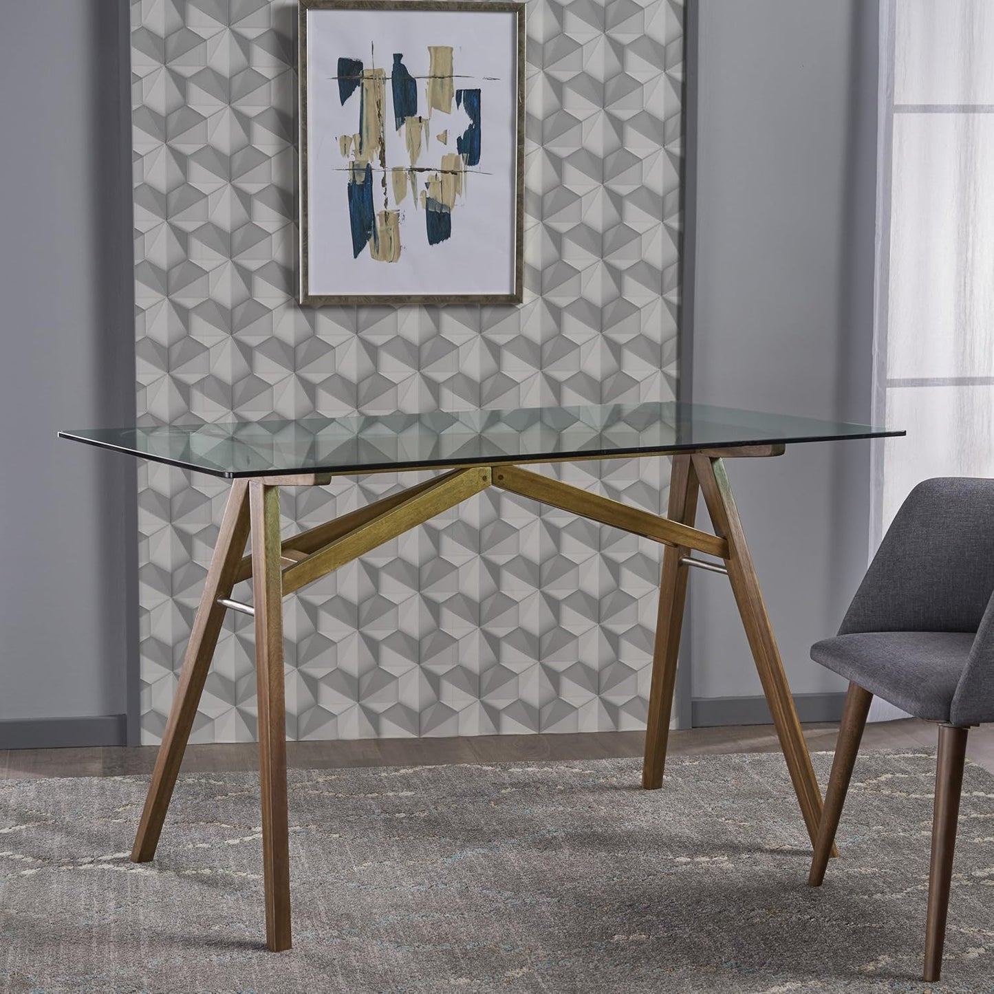 Christopher Knight Home Camila Mid-Century Tempered Glass Desk with Acacia Wood Frame, Dusk Grey / Natural Stained