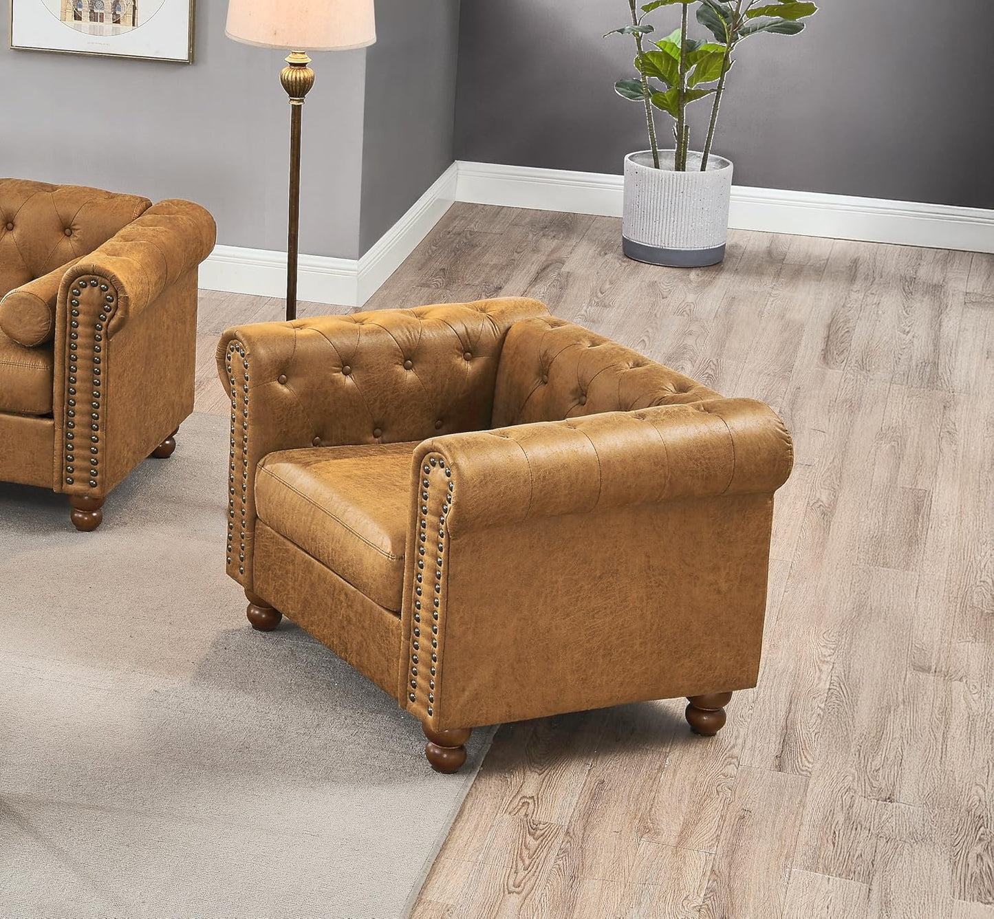 Rolled Arm Air Leather Club Chair Set of 2, 2-Piece Accent Chair Set for Living Room Small Apartment Office Décor