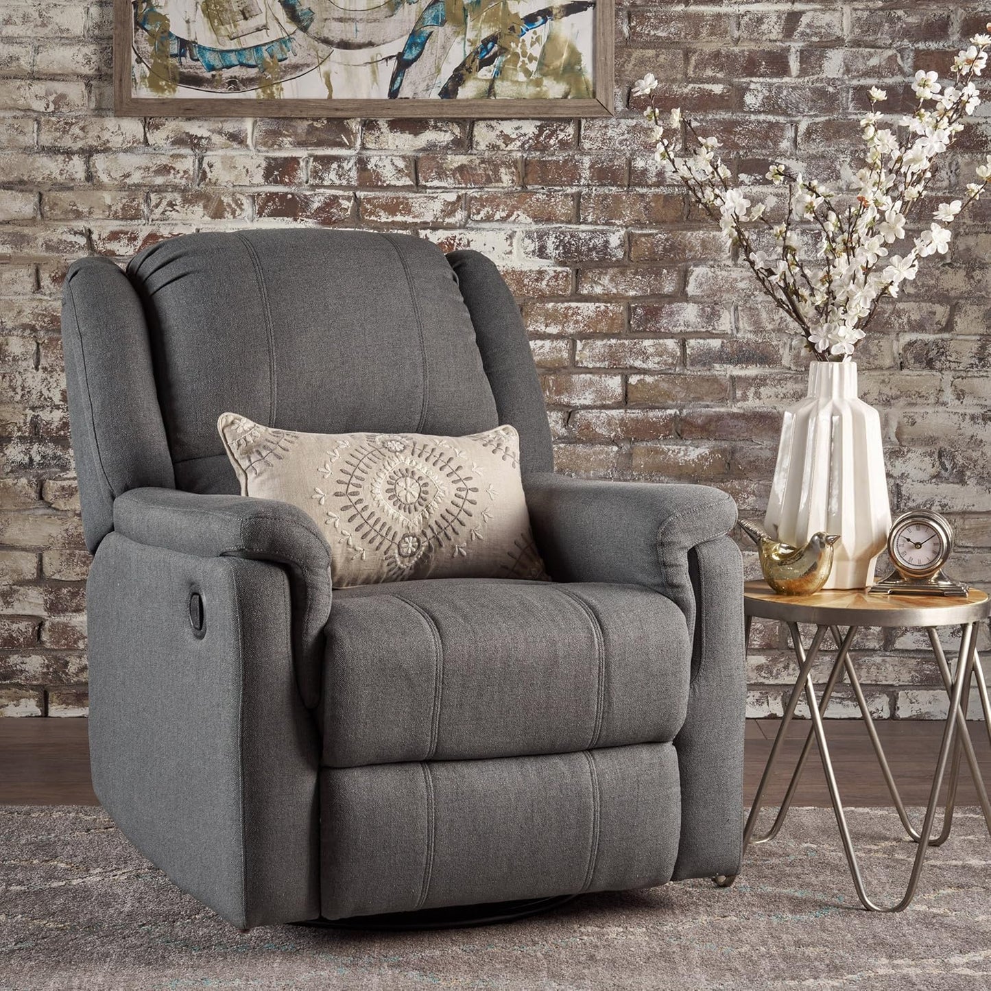 Christopher Knight Home GDFStudio Jemma Tufted Slate Microfiber Swivel Gliding Recliner Chair