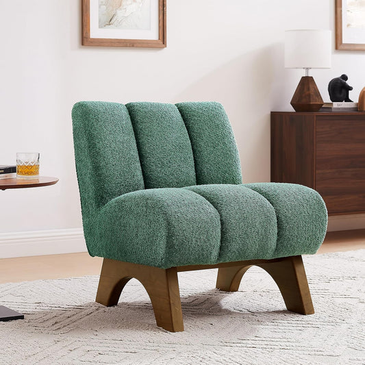 Art Leon Modern Accent Chair, Sherpa Fabric Modular Single Sofa Chair, Armless Chair with Wooden Legs for Living Room Bedroom, Green