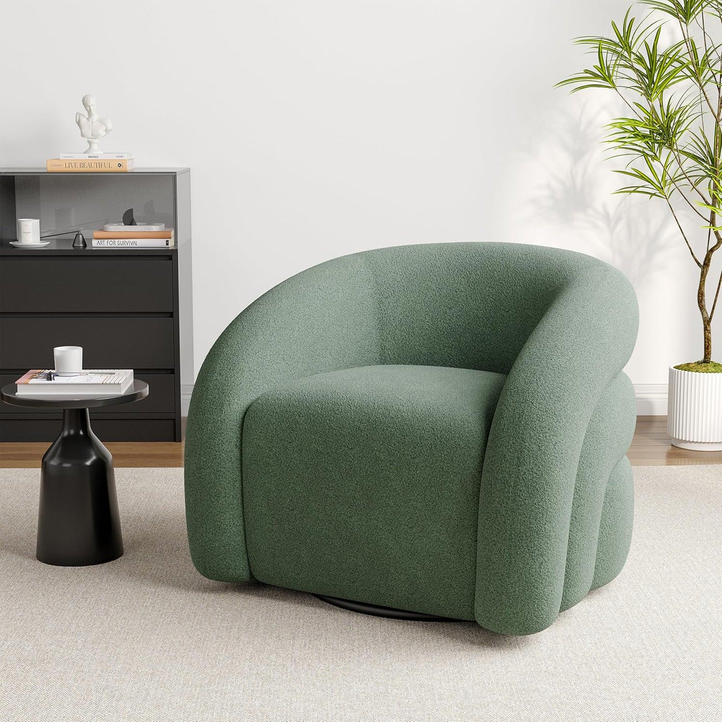 UIXE Swivel Barrel Accent Chair, Boucle Upholstered Arm Chair for Living Room, Modern Round Armchair Comfy Reading Sofa Seat with Solid Metal Base, Fully Assembled - Gray