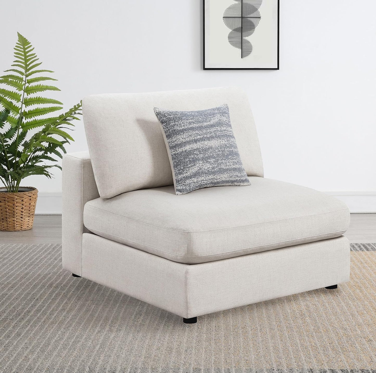 Coaster Home Furnishings - Serene - Wood - Upholstered Armless Accent Chair with Reversible Cushions, Thick Back Pillow and Transitional Style - Living Room - Beige - 551321