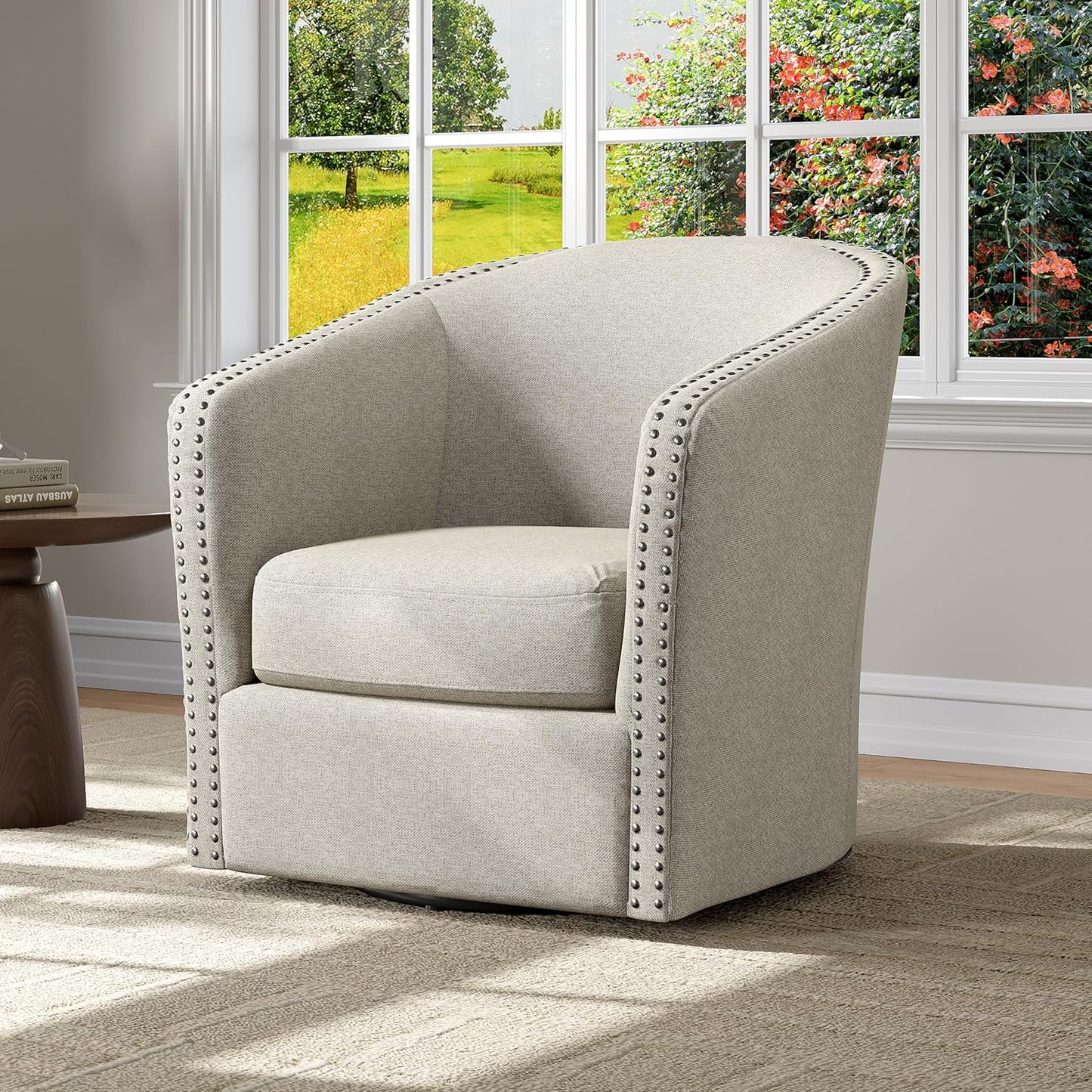 Christopher Knight Home Octavia Contemporary Fabric Swivel Chair, Wheat, Black 31.25D x 30.25W x 31.25H in