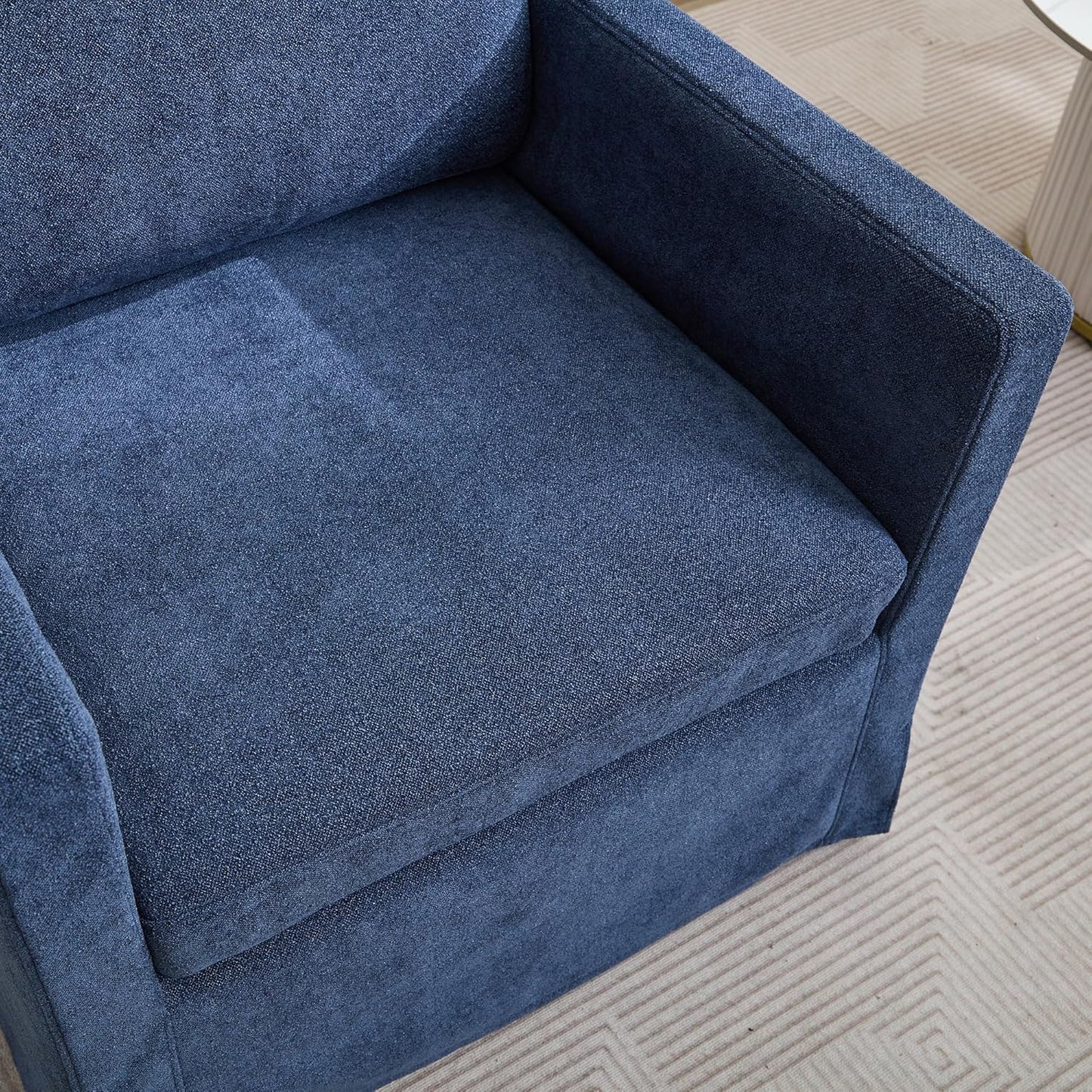 Chenille Accent Chair, Upholstered Skirted Swivel Chair with Removable Back Cushion, 360° Comfy Armchair for Living Room Navy