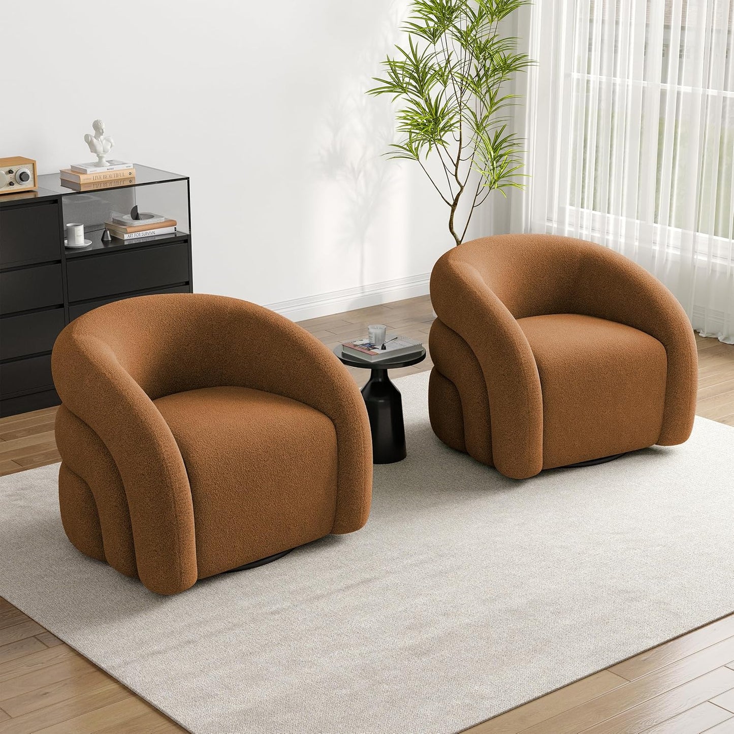 UIXE Swivel Barrel Accent Chair, Boucle Upholstered Arm Chair for Living Room, Modern Round Armchair Comfy Reading Sofa Seat with Solid Metal Base, Fully Assembled - Gray