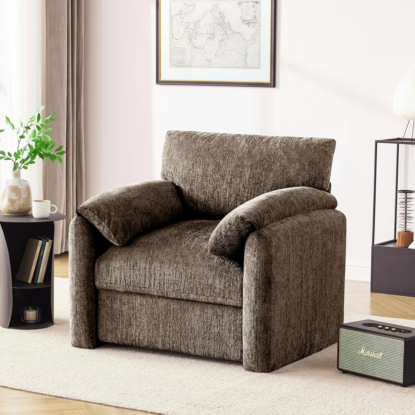 Chenille Oversized Armchair, 38.6" Wide Accent Chairs for Living Room & Bedroom Modern Lounge Chair, Upholstered Mid-Century Reading Chair, Comfy Living Room Chair, Single Sofa Chair, Beige