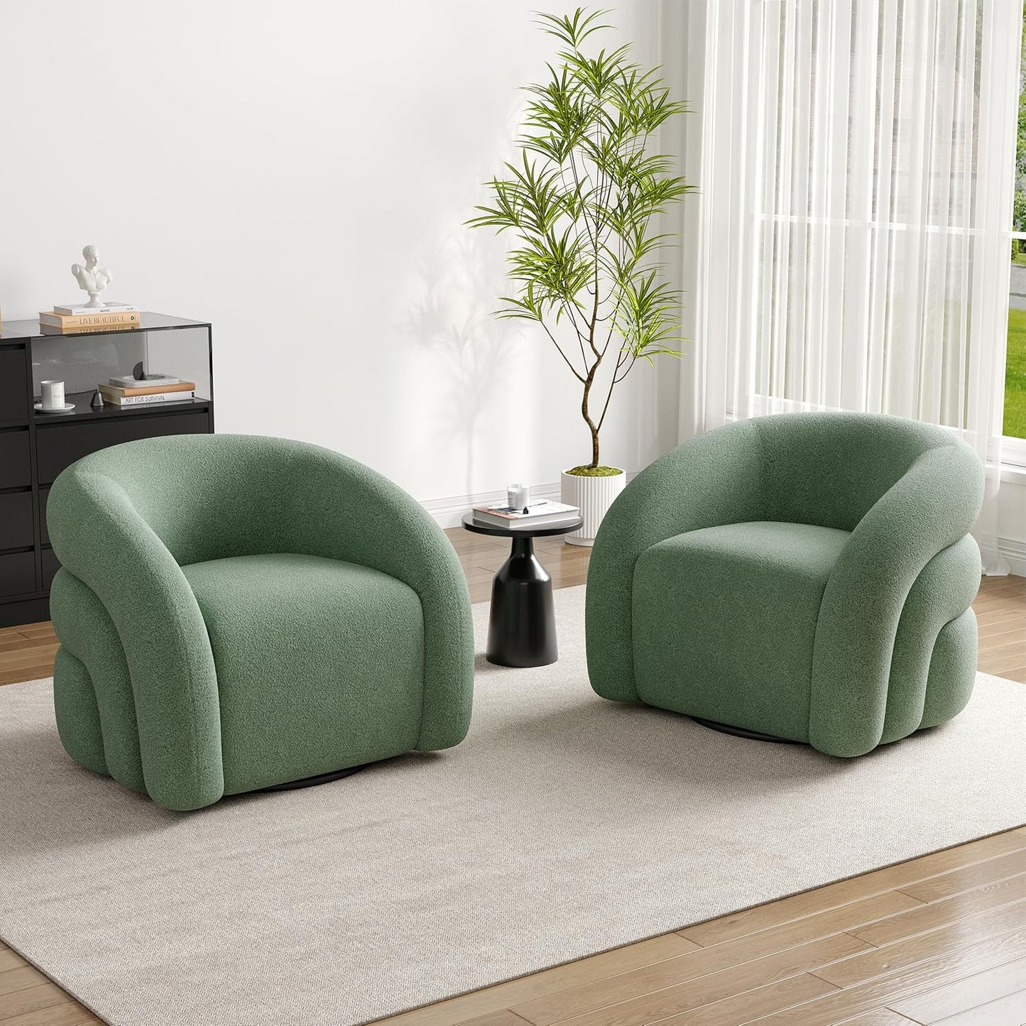 UIXE Swivel Barrel Accent Chair, Boucle Upholstered Arm Chair for Living Room, Modern Round Armchair Comfy Reading Sofa Seat with Solid Metal Base, Fully Assembled - Gray